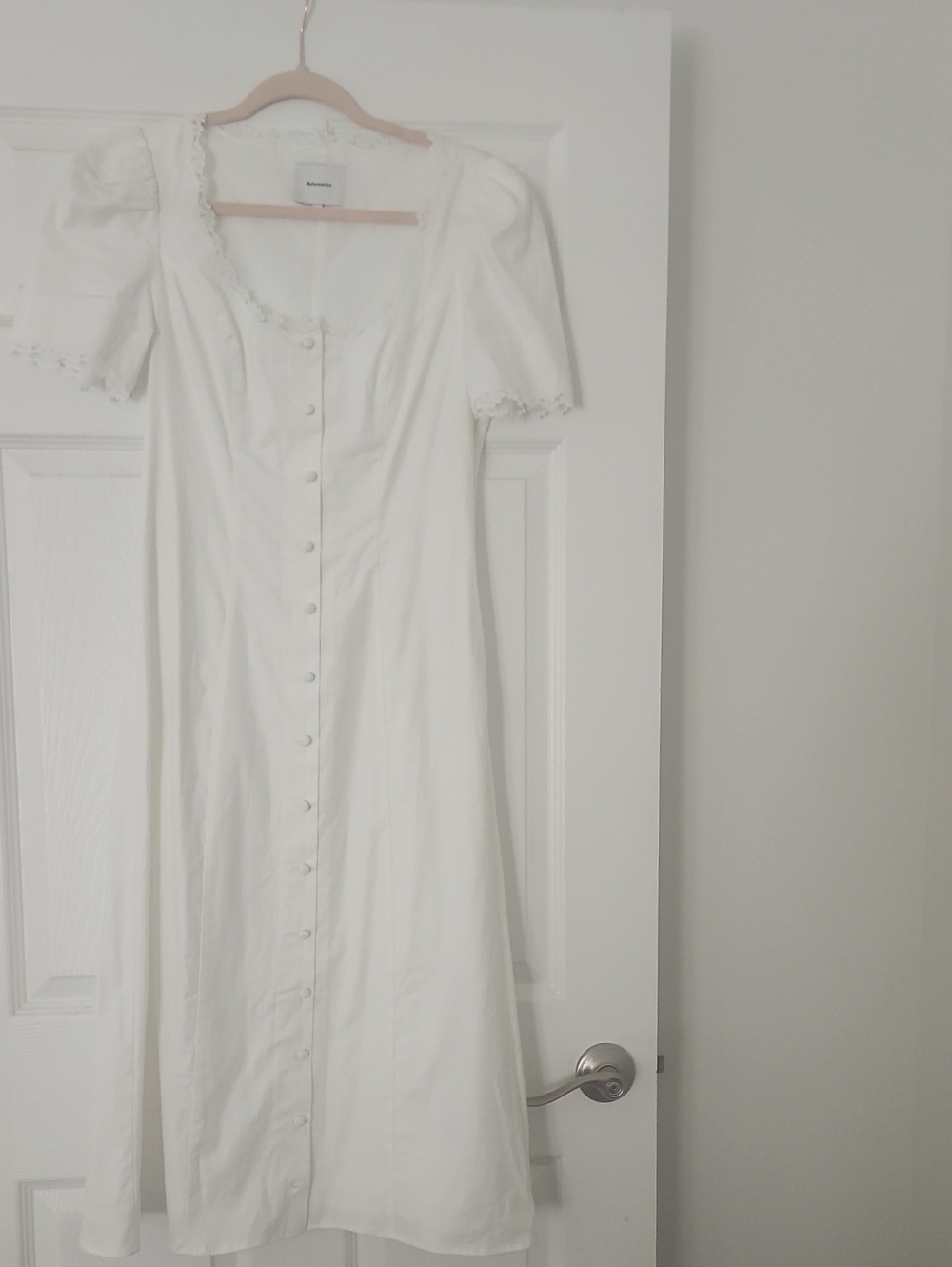 White Button-Front Puff Sleeve Midi Dress - Refomation